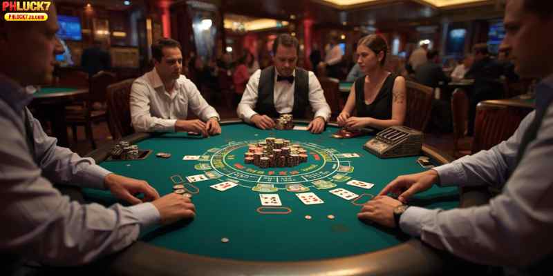 A live blackjack table with multiple players and betting options visible.